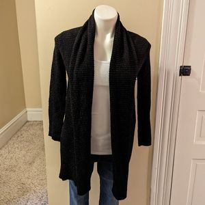 Carmen Marc Valvo black long open front cardigan with gold thread size S